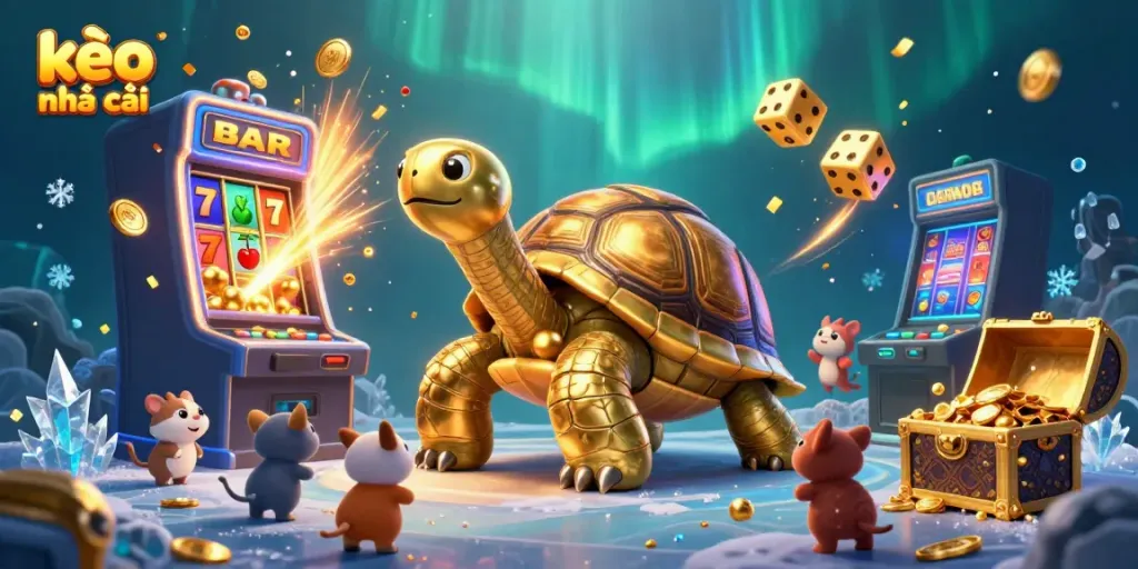 Play the exciting kèo nhà cái slot machine with vibrant symbols and delightful golden tortoise