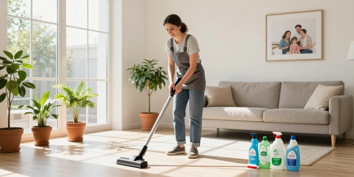 Professional cleaner performing umzugsreinigungen bern in a bright and cozy living room.