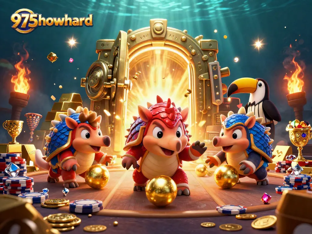 Engage in the excitement of 975howard as pangolins roll golden balls through poker chips in this vibrant casino scene.
