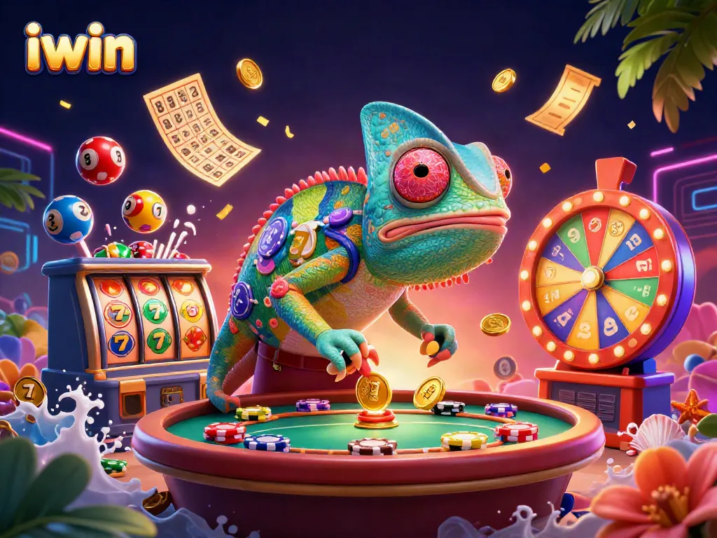 Experience thrilling casino excitement with iwin's vibrant gambling illustration showcasing lively game elements.