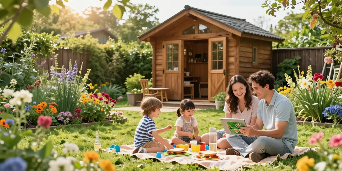 Gartenhaus kaufen und den Gartentraum verwirklichen mit Familie und Freude im Garten.