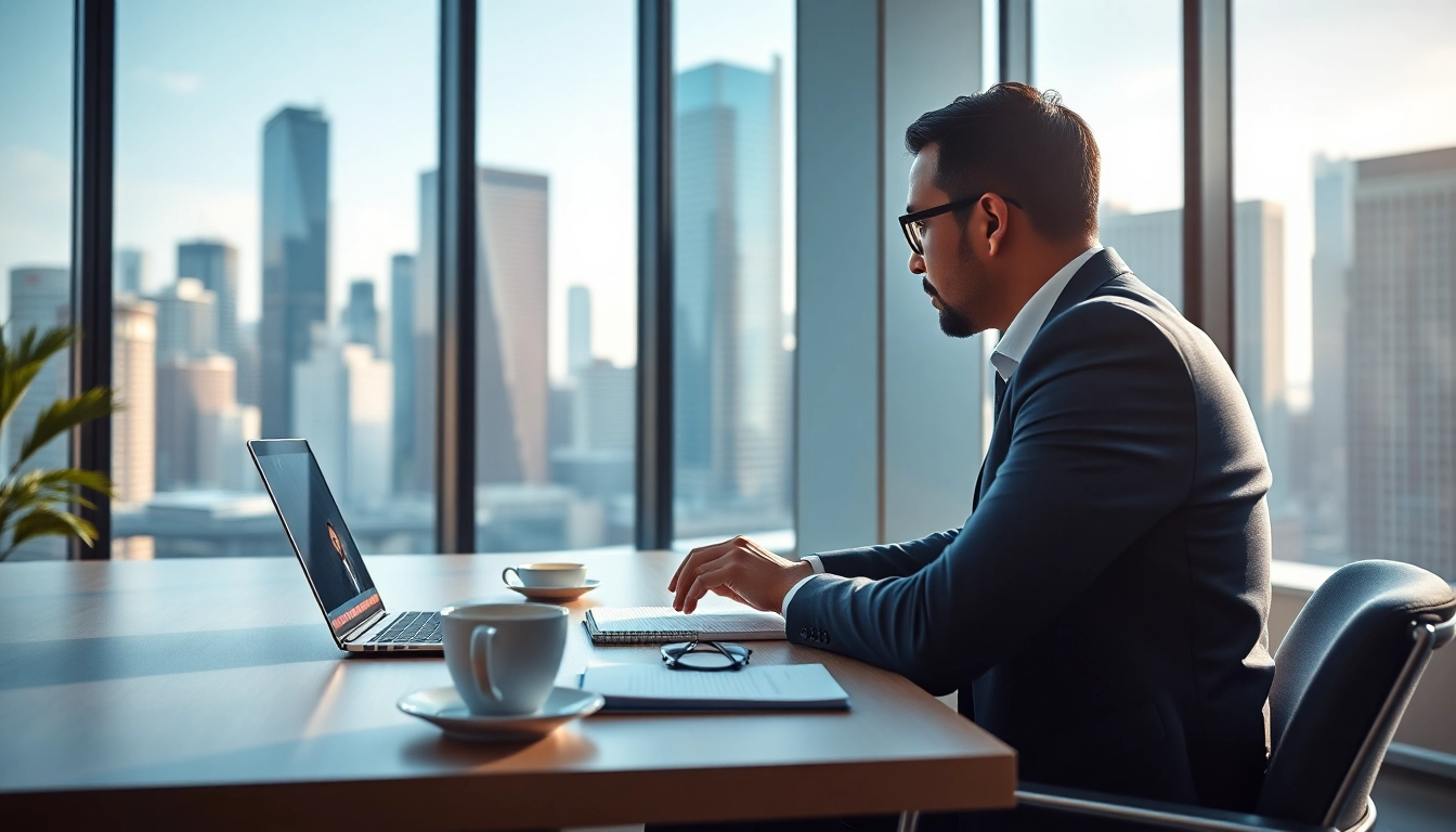 Headhunter Schweiz bei der Arbeit an einem modernen Schreibtisch mit Videoanruf.