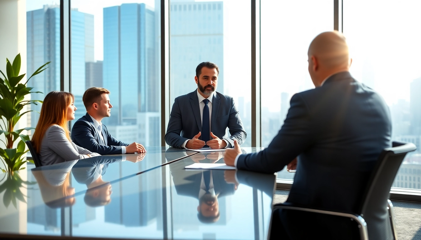 Headhunter Schweiz beraten Klienten in modernem Büro mit Stadtblick.