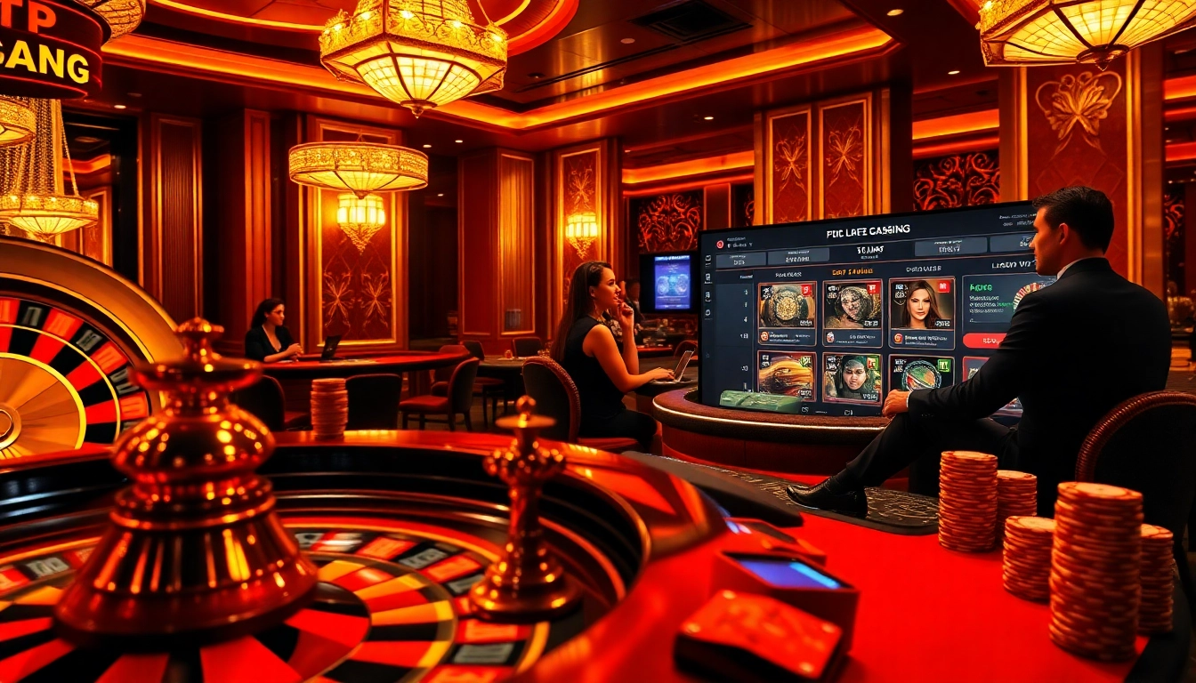 Experience the thrill of gambling at home bdtk1 with an elegant casino setting featuring a roulette wheel and excited players.