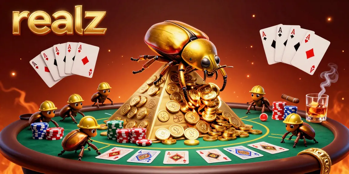 Experience thrilling gameplay at realz casino in a vibrant, detailed scene with golden elements.